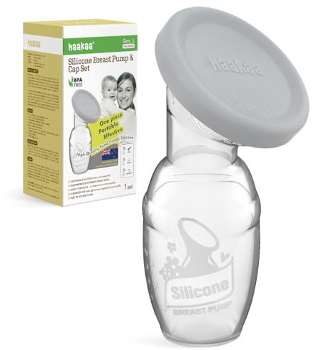 haakaa Handmilchpumpe (100ml) Einteiliges Design mit Silikonkappe aus lebensmittelechtem Silikon für stillende Mütter zum Sammeln von Muttermilch