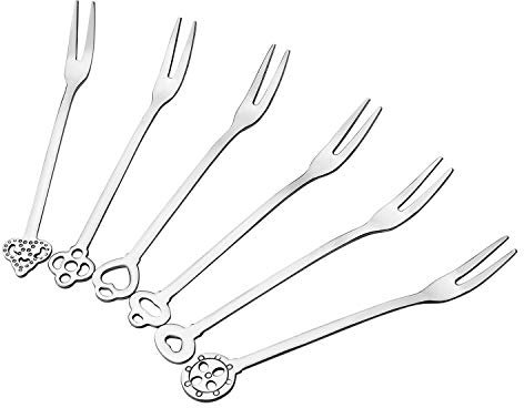 MaoXinTek Edelstahl Obstgabeln Dessertgabeln Zwei Zinken Küchengeschirr, Mini Kuchen Cocktail Tasting Salat Gabeln für Geburtstagsfeier, Haus, Restaurant, 6 Stück