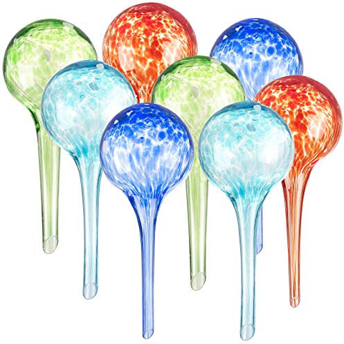 Royal Gardineer Glaskugeln Bewässerung: 2er-Set Gießfrei-Bewässerungs-Kugeln aus Glas, je 4 STK., Ø 6 cm, bunt (Glaskugeln Pflanzen, Glas Wasserspender für Pflanzen, Garten)