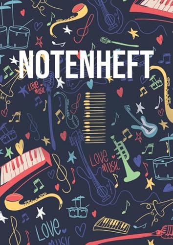 Notenheft: DIN A4 - 100 Seiten - Blanko Notenheft - Für Anfänger und Fortgeschrittene geeignet - Große Lineatur - Musik Schreibheft - Leere Notensysteme