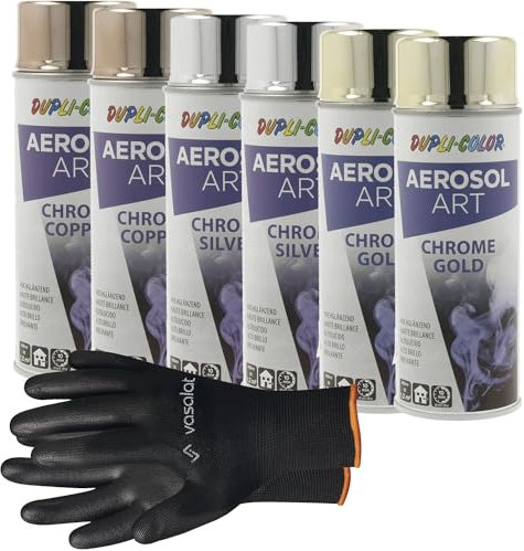 vasalat Dupli-Color 2x Kupfer + 2x Chrom + 2x Gold Spray Hochglanz - Sprühlack mit guter Deckkraft - Lackspray Effekt für Metall, Kunststoff und Holz - Sprühfarbe