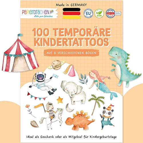 100 Tatouages à coller - Mélange coloré de tatouages pour enfants respectueux de la peau - motifs adaptés aux enfants - comme cadeau d'anniversaire ou idée de cadeau - Vegan
