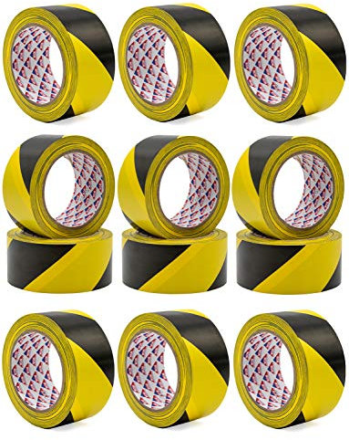 Hermax 12 Warnband Rollen - 50mm x 33m PVC Klebeband Schwarz-Gelb - Absperrband Sicherheitsmarkierung
