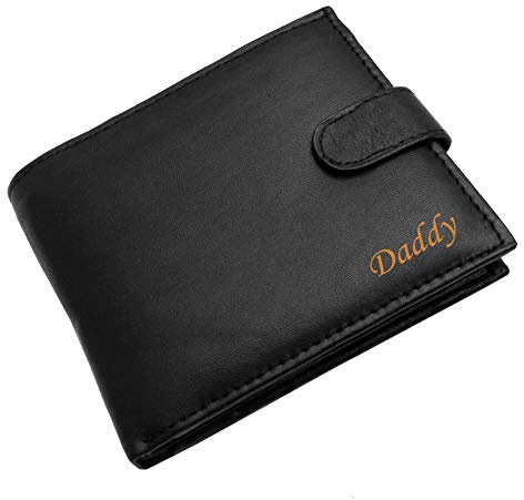 Hudson & James Personalised Engraved Soft Leather Mens Wallet with Coin Pocket Pouch Gift (Black)