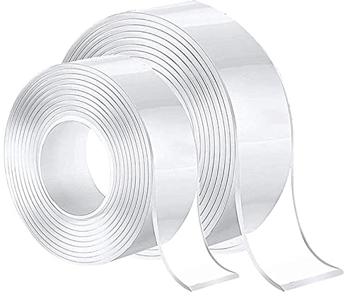 Nano Tape Cinta adhesiva potente de doble cara, nano, mágica, multiusos, no deja rastro, lavable, transparente, 2 unidades (mediana 2 cm, pequeña 1 cm)