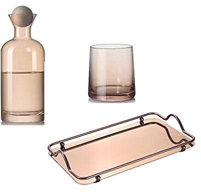 Dzwyc Carafe Ensembles de Bouilloire de Haute qualité avec Bouchon de Boule en Bois Original Carafe en Cristal Carafe d'alcool pour vin, jus, Lait etc. (1,2 L) Se dégriser (Color : Amber Color)