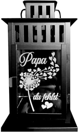 Kilala Trauer Laterne Outdoor, Grablicht, Trauerlicht 28 cm, Gedenklicht für Verstorbene mit Schriftzug Papa Pusteblume