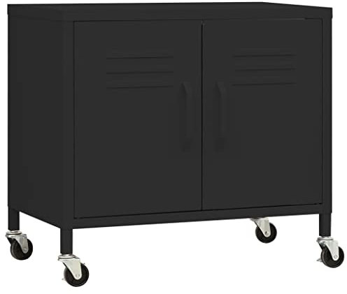 vidaXL Lagerschrank Schwarz 60x35x56cm Stahl Sideboard Schrank mit Rollen Büroschrank Metallschrank Aufbewahrungsschrank Büromöbel Stahlschrank