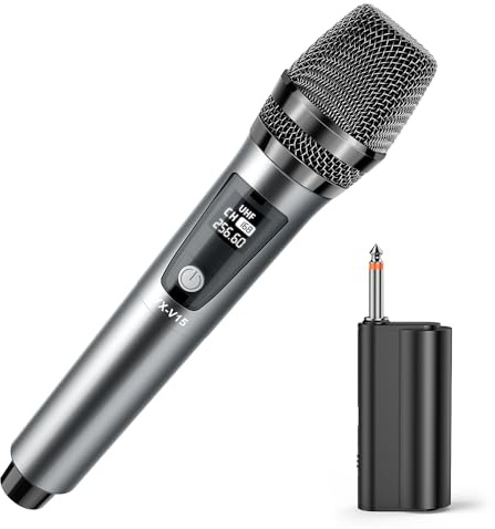 JYX Wireless Microphone, Professional UHF Metal Handheld Dynamic Mic System with Rechargeable Receiver 1/4''(6.35mm) Plug, for Amplifier, PA System, Karaoke Singing, Wedding, Party, Speech, Church