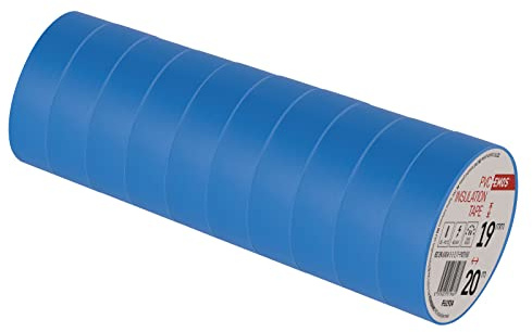 EMOS PVC-Isolierband Blau 10er Pack, 19mm x 20m, 0,13mm Bandstärke, selbstklebend, hohe Spannungsfestigkeit und Anwendungstemperaturbereich, UV-beständig, wasserdichte Verbindung, ohne Textilgewebe