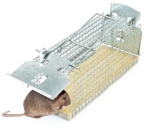 Silberkraft Trappola viva per topi – Trappola riutilizzabile in filo metallico con meccanismo a molla – Cattura topi vivi senza veleno - 1 pezzo