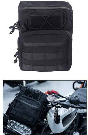 FVMOTO Universal Club Style Utility Molle Traveller Bar Handlebar T-Bar Bag Handle Bags, Fit For Harley Dyna Street Bob FXBB Softail Sportster, Tool Pouch Trunk Storage Bag, Black (DSCBB000-HD)