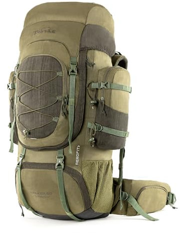 Tripole Walker Pro Rucksack mit internem Rahmen, für Reisen und Trekking, Frontöffnung, Laptop-Hülle, wasserabweisend, Regenschutz, Grün, 60, Antik