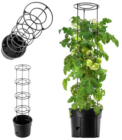 KADAX Pot à tomates avec tuteur - Pot de tomates - En plastique avec grille - Pot pour plantes de tomates - Tour de culture - Pot de support pour plantes grimpantes - Diamètre : 30 cm - Anthracite