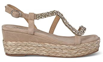 Alma en Pena V23572 Damen-Sandale mit geflochtenem Bast und Strass-Verzierung, Wildleder Vison, sandfarben, 37 EU