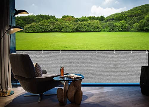 AMZYU Balkon Sichtschutz 60 x 300 cm Tennisblende Schattiernetz Sichtschutz Windschutz Atmungsaktiv mit Ösen & Kordel für Balkongeländer, Terrasse, Grau