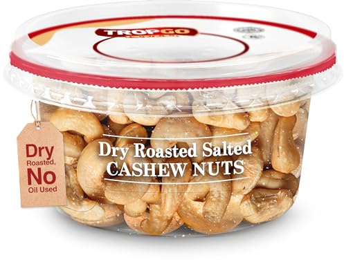 Tropgo Dry Roasted Salted Kosher Cashews 180g - Dry Roasted, No Oil Used, Guilt-Free Peanut Snack in a Resealable Recyclable Tub - Fibre and Protein Rich, Healthy Vegan Snack for All Ages