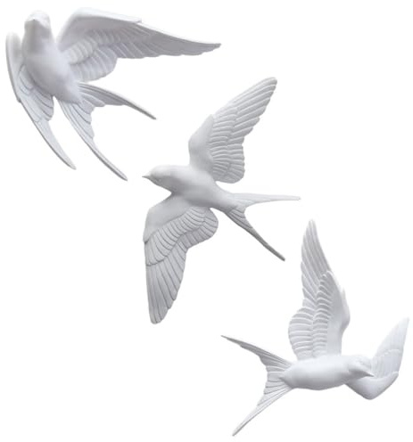 Yardwe 3Pcs Swallows Wall Decoration Set 3D Rustic Bird Wall Art Nordic Style Water-Resistant Hanging Ornaments for Living Room Entryway 11.22X7.09X0.98 Inch