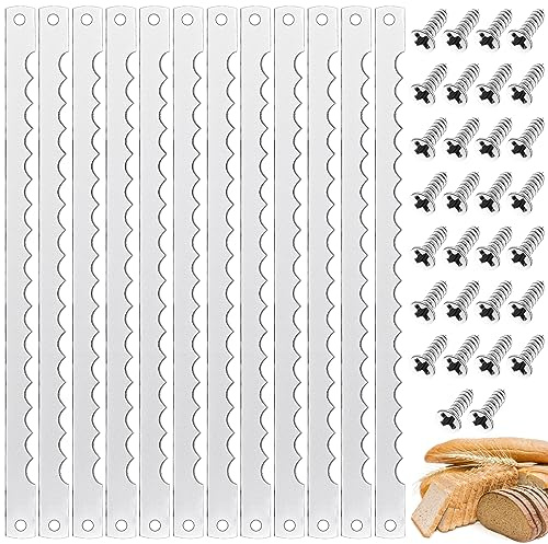 Therwen 12 Pcs Bread Bow Knife Blades 10.8 Serrated Stainless Steel Blades with Screws Replacement for Wood Bread Cutter, Sourdough, Baguettes, Cakes