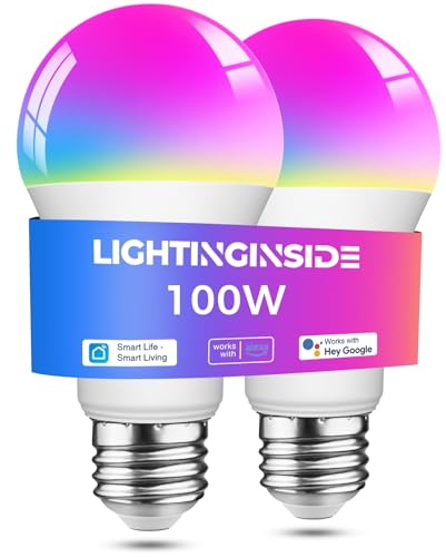 Lightinginside Smart Light Bulbs 100W Equivalent, Works with Alexa/Google Home/SmartLife, 1350LM 11W RGBCW Color Changing LED Light Bulbs, 2.4G WiFi Bluetooth Bulb, No Hub Required, ETL Listed, 2PCS