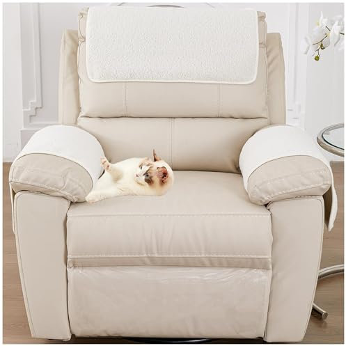 YIJOY Armlehnenbezüge,Armlehnenschoner Lamm Samt Ruhesessel Bezug mit Taschen rutschfest Sesselschoner für Fernsehsessel Abnehmbarer Waschbar,1 Sitzer (3 StüCk) (Beige)