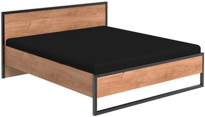 Lomadox Bett Doppelbett 180x200 cm, Eiche mit Stahl Nb.
