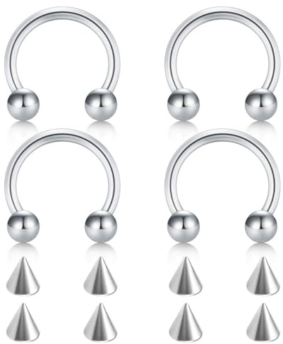 FECTAS Herradura de Acero quirúrgico Nariz tabique Herradura aro Pendiente ceja Trago Labio Anillos Daith Helix Piercing Joyería para Mujeres Hombres 16g 10mm Plata
