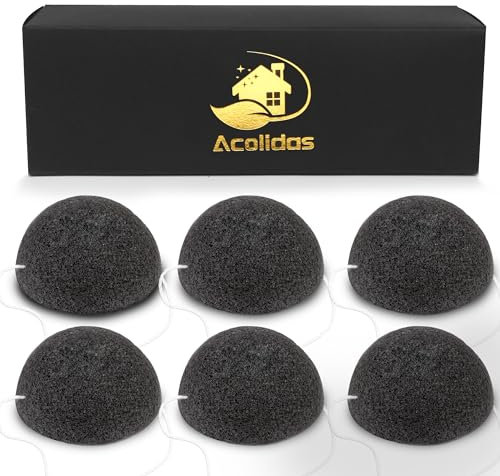 Konjac Organic Cleansing Exfoliating Facial Sponges Set Natural Activated Charcoal Konjac Face Scrubbers Sponge for Exfoliator Skincare Makeup Remover Body Washing for Oily Dry Sensitive Skin