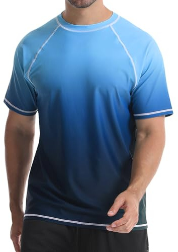 Danfiki Herrars badtopp utslag väst vattensport utslag skydd simskjortor solskydd surfing t-shirt löpning sport topp snabbtorkande kortärmad, Blå toner, L