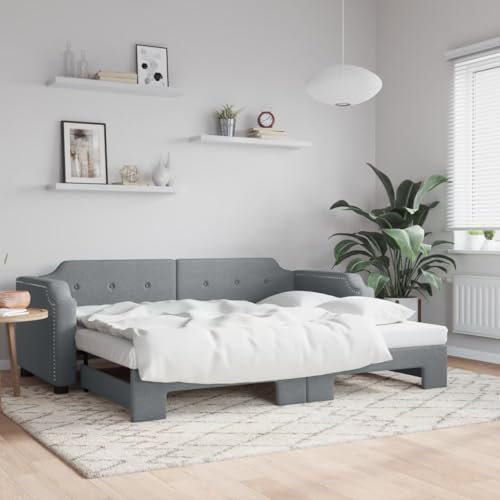 THOYTOUI Tagesbett Ausziehbar, Polsterbett Massivholzbett Bett Betten Geeignet für Mehrbettzimmer Wohnung Gästezimmer Hotel Hellgrau 80x200 cm Stoff