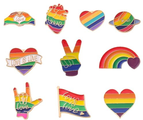 BQLYblink 10 Stück Regenbogen Pins Anstecke Set lgbtq pride accessoires Brosche Pride Abzeichen Regenbogen Gay Pride Pins Kit für Pullover Schals Bandanas Rucksack Dekoration