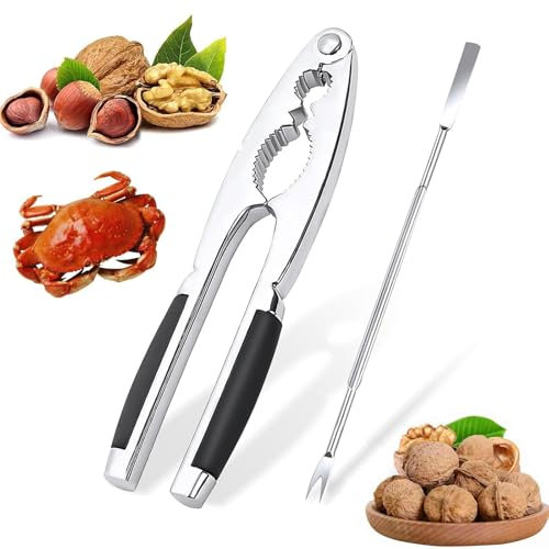 Aoiuenok Nussknacker, Nußknacker mit Rutschfestem Griff, Metall Walnussknacker, Multifunktionaler Nussknacker, mit Edelstahl Walnussnadeln, für Walnuss, Haselnuss, Pekannuss, Meeresfrüchte