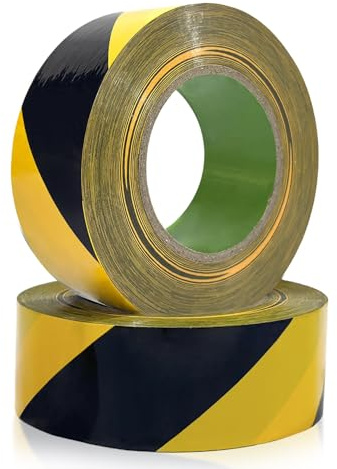Absperrband Gelb Schwarz 100M 2 Stück,Warnband zur Boden- und Sicherheitsmarkierung 4.8cm x 100m x 2,Signal Markierungsklebeband selbstklebendes Warnband zur Permanenten Markierung von Gefahrenzonen