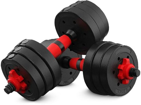 4FIZJO Bitumen-Hanteln 2x10 kg, Zementhanteln mit Kunststoffummantelung, Hantelset verstellbar, Kurzhantel, Dumbbell Kraft und Ausdauertraining, Gewichtheben für Zuhause, Fitnessstudio, Schwarz & Rot