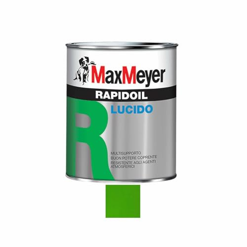 MAXMEYER Rapidoil, Smalto Lucido Universale per Ferro e Legno, Resistente agli Agenti Atmosferici, Buon Potere Coprente, Multisupporto, 13-16 mq/l (Verde Giall. RAL 6018, 0,375 Litri)