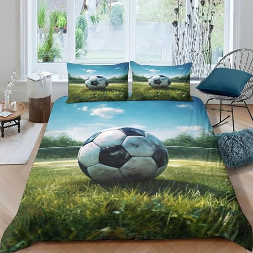Copripiumino E Federa 3D, 135X200 Cm Calcio, Completo Da Letto In Microfibra Ipoallergenica, Resistente All'Umidità, Resistente Agli Acari Della Polvere -89887328715