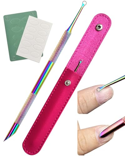 Dual Ended Cuticle Remover, Pre-treatment Cuticle Pusher with Loop Cuticle Pusher Removing, Stainless Steel Cuticle Nail Tool with 100#/240# Grit Nail Files and 1p Storage Bags, For Salon & Home Use