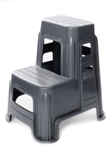 NEWCIX Sgabello A 2 Gradini, Sgabello Ascendente in Plastica, Sgabello Pieghevole Antiscivolo, Sgabello per Scale A 2 Gradini Sgabello per Cucina, Camera da Letto, Bagno(Grey)