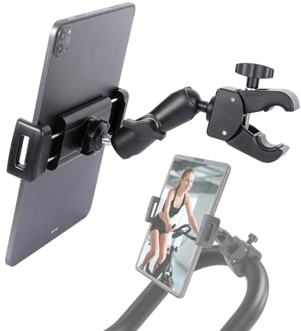 FPN Spin Bike Tablet Holder for iPad, Phone iPad Holder Stand Exercise Bike Handlebar Mount for Treadmill Stationary Bicycle Elliptical Spin Bike Stroller, Compatible with iPad Pro 12.9 Air, iPhone