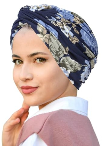 PAULOF PENG Damen Turban Kopftuch/Elastisches Kopftuch für/Kopftücher für Damen Chemo und Krebspatienten/Blumiges Bandana mit Twist-Kappe (DE/NL/SE/PL, Alphanumerisch, Einheitsgröße, 2)