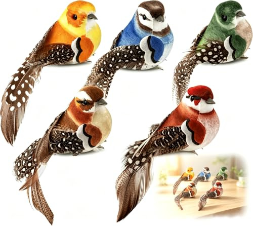 GIUSOBG 5 Stück Künstliche Federvögel Künstliche Vögel Feder Vogel Modell | Dekorativer Vogel Figur Deko Vögel Mit Clip, Osterfiguren Mini Vogel Dekofigur, Miniatur Ornamente Hochzeit Dekoration