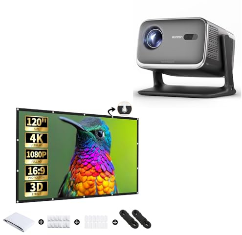 Aurzen BOOM mini Google TV Smart Projector Bundle with 120-inch Portable Projection Screen | Outdoor Movie Kit with Auto Focus, 500 ANSI Lumens & Dolby Audio