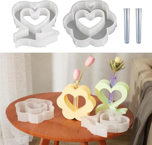 Vocridy 2 stampi in silicone per vasi a forma di cuore, stampi in silicone, stampi per colata a forma di cuore, stampi per gesso, grandi stampi in resina epossidica (colori)