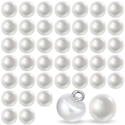 40PCS Pearl Buttons for Sewing, 10mm White Pearl Button Pins for Women, Decorative Round Buttons with Shank for Clothes, Dresses, Shirts, DIY Crafts