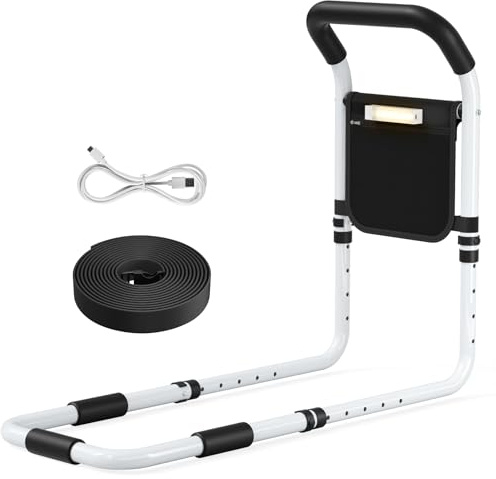 Helangel Bed Rails for Elderly Adults, Adjustable Bed Assist Rails with Motion Sensor Light and Storage Bag, Bed Side Safety Assist Handrail for Elderly, Pregnant, Seniors, Handicap