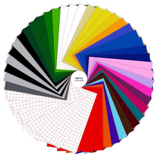 Zyluniy 46 Hojas Vinilo Autoadhesivo 30,5x21cm | Vinilo para Coches, Vidrio y Paredes | Adhesivo Resistente al Agua y Rayones | Decoración DIY Personalizable | Compatible con Plotter de Corte.