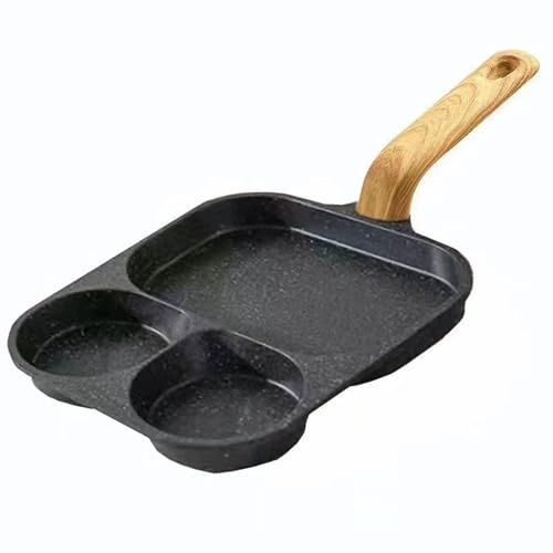 HUHJYUGE Poele a Oeuf, Poêle à Frire 3 Trous, Poêle à Frire 3-en-1 avec Revêtement Maifan, Poêle Multifonction pour Œufs, Burgers, Steaks, Pancakes, Cuisine Rapide à La Maison (B)