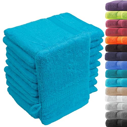 Generisch Loomiva Premium Waschhandschuhe Waschlappen Set 10 Stück, 16x21 cm, 100% Baumwolle Frottier, 500 g/m² | (Tuerkis)