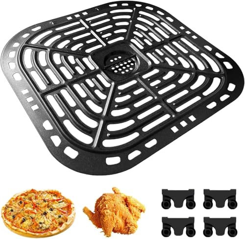 Air Fryer Grill Pan for Trays Air Fryer Basket Replacement for Vortex Plus 6QT, Airfryer Rack with 4 Rubber Bumpers Air Fryer Grill Plate, Dishwasher Safe (9.1x9.5inch)