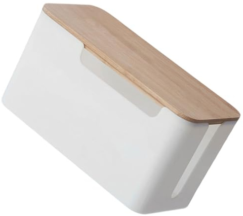 DIYEAH Caja de Gestión de Cables de Madera Bamboo Organizador de Cables para Hogar y Oficina Compacto Pequeño para Mantener Ordenados